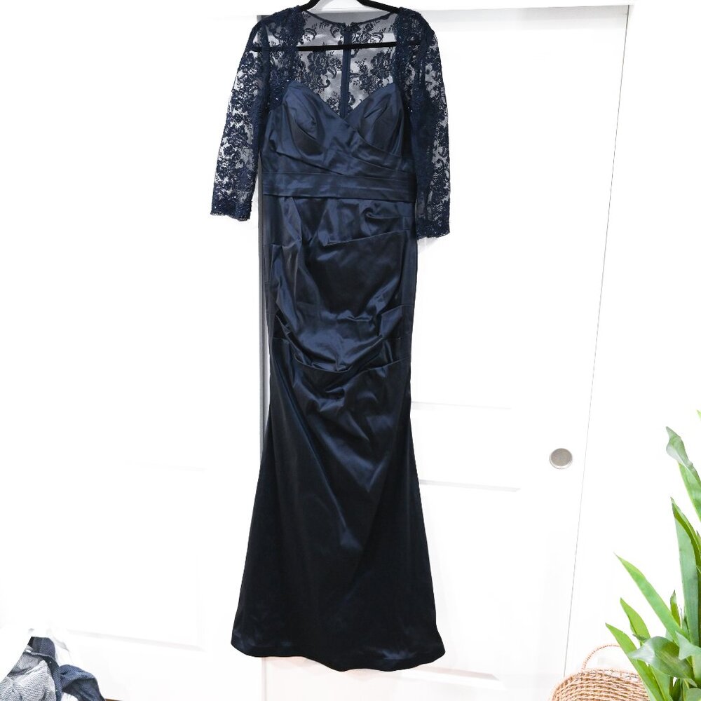 Rickie Freeman For Teri Jon Size 12 Lace Sleeve with Mermaid Style Bottom Gown - Picture 4 of 11